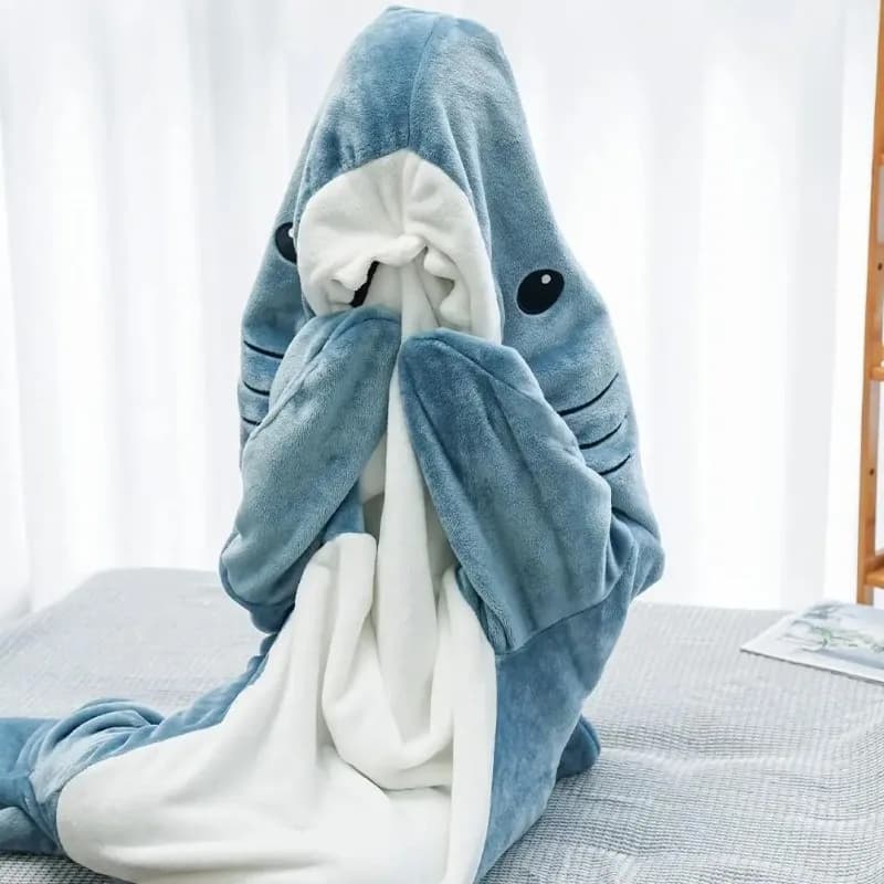 Cartoon Shark Covers Pisolino Sleeping bag Flannel pajamas Kawaii Sirena Scialle Covers Soft and comfortable Night shirt Bathrobe Homewear