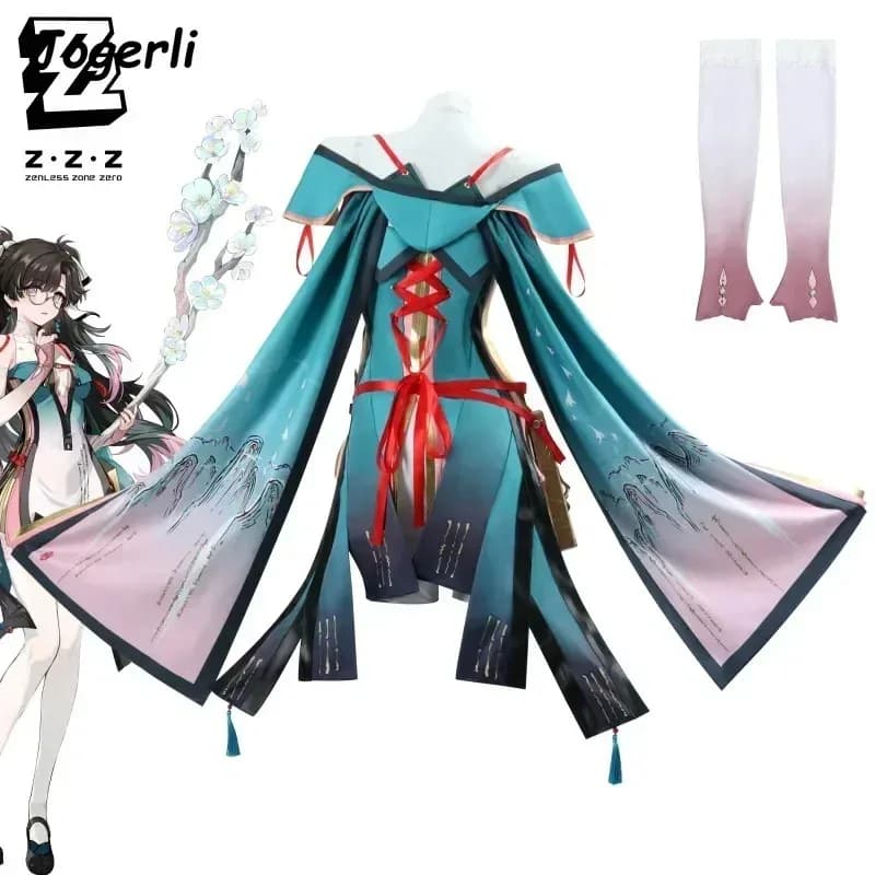 Jogerli Wuthering Waves Zhezhi Cosplay Costumes Women Brush Cos Clothing Game Anime Suit Wig