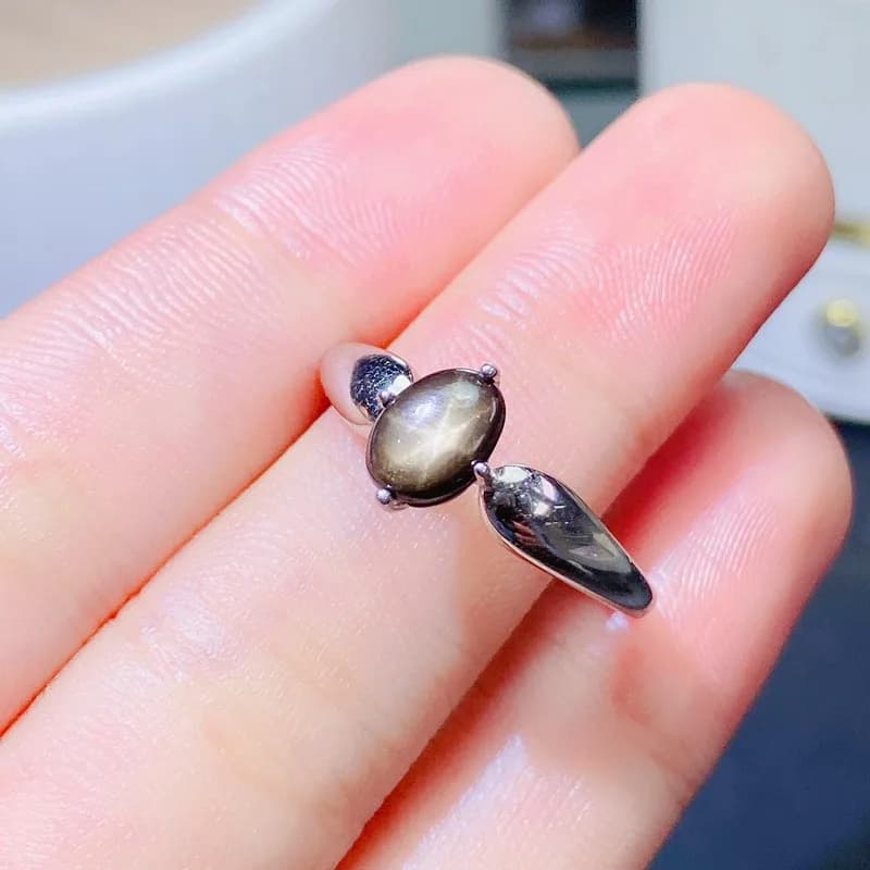 Classico anello in argento 925 con stella di zaffiro nero per fidanzamento 5mm x 7mm anello in argento con zaffiro naturale gioielli in argento di moda