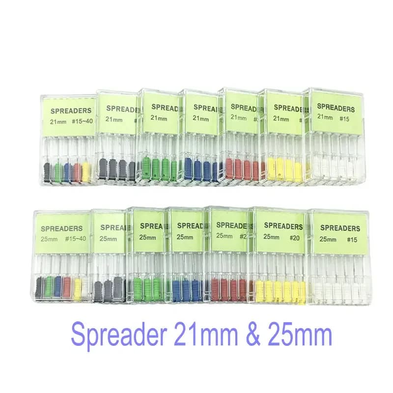 6 pz/scatola Spalmatori Dentali File 21mm /25mm Spalmatore per Uso Manuale in Acciaio Inossidabile per la Pulizia delle Radici