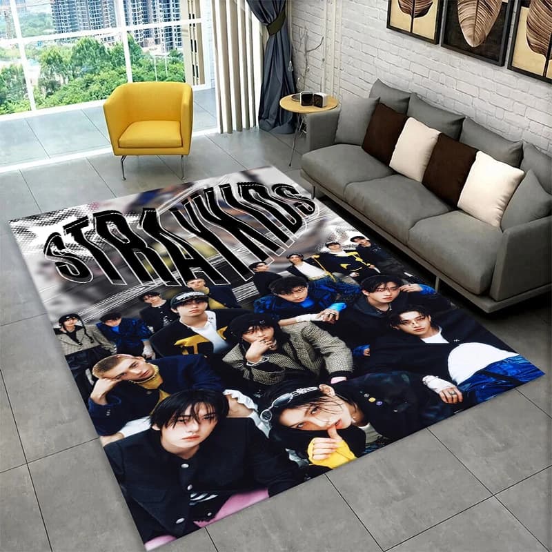 Fashion Kpop Stray Kids Non-Slip Area Rug for Living Room,Bedroom,Playroom,Soft Carpet Floor Mat Home Decor Rug Kids Room Gift