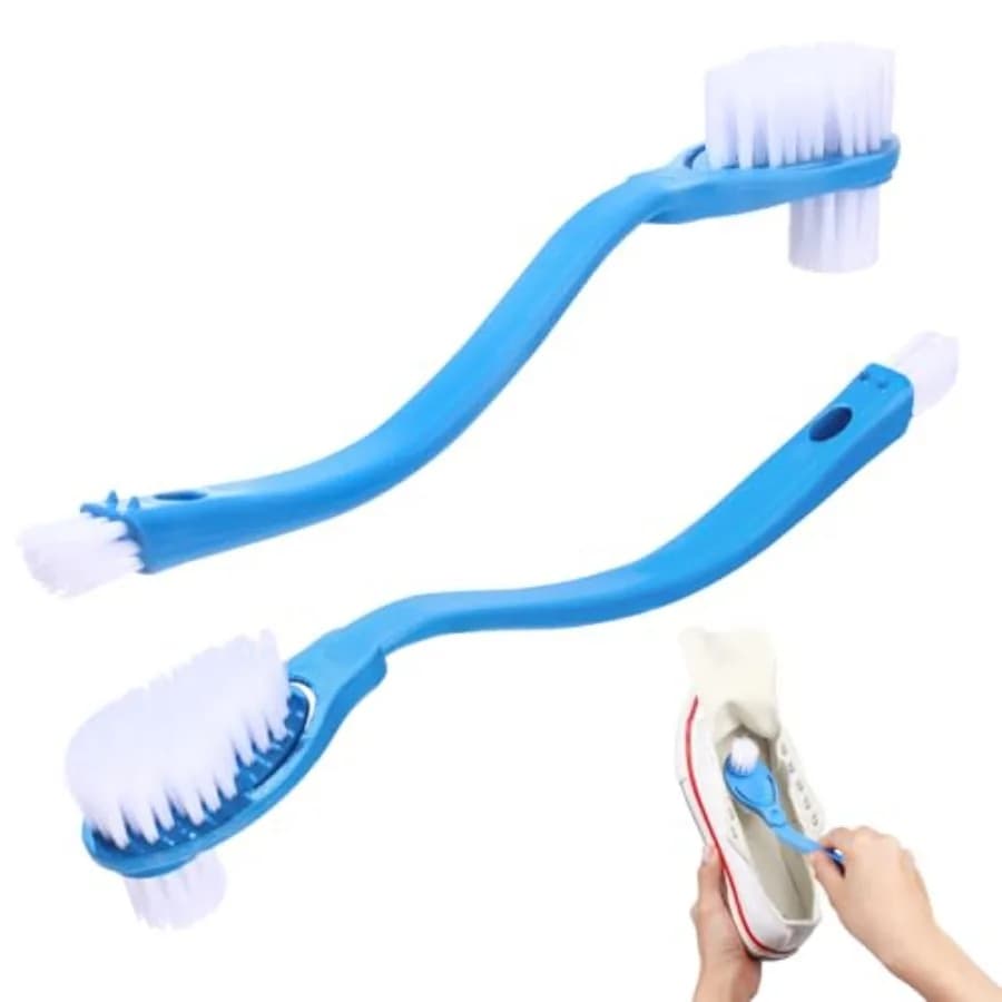 Confezione da 2 spazzole per la pulizia delle scarpe, detergente per suola delle scarpe a doppia faccia, manico lungo da 10 pollici, detergente per lavaggio delle scarpe, blu