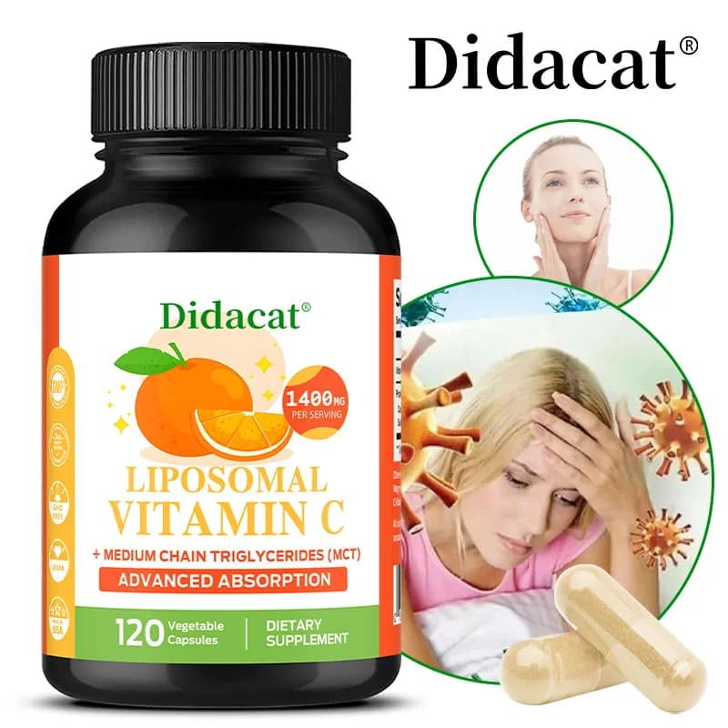 Liposomal supplement to vitamin C: antioxidant, collagen enhancement, immune system support, skin health, easily absorbable, 120 capsules