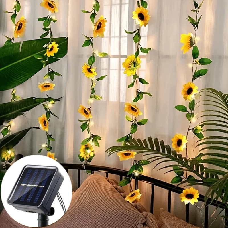Decorazione natalizia per feste di matrimonio Lucine a LED Luci solari a forma di girasole Ghirlanda esterna Lampada solare per decorazioni da giardino