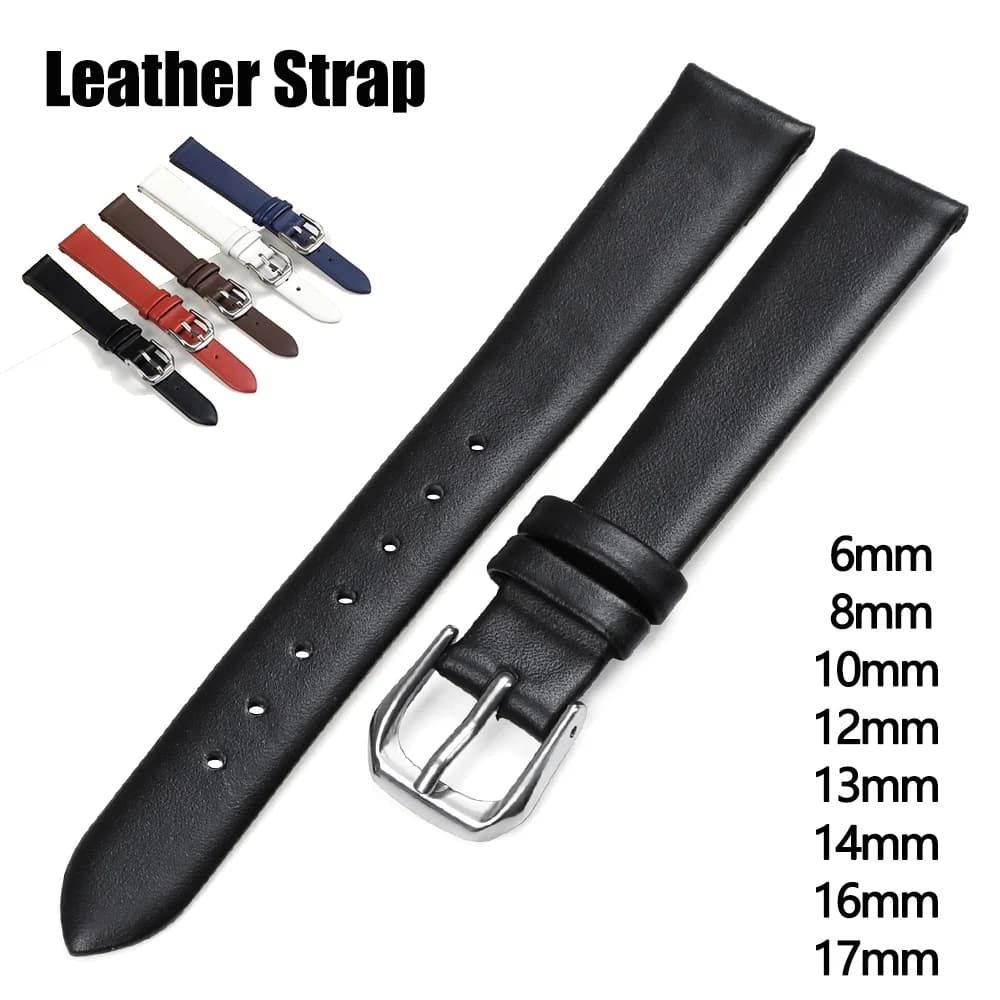 6mm 8mm 10mm 12mm 13mm 14mm 16mm 17mm Cowhide Leather Watch Strap Ultra Thin Soft Bracelet for Women Men Universal Wrist Band