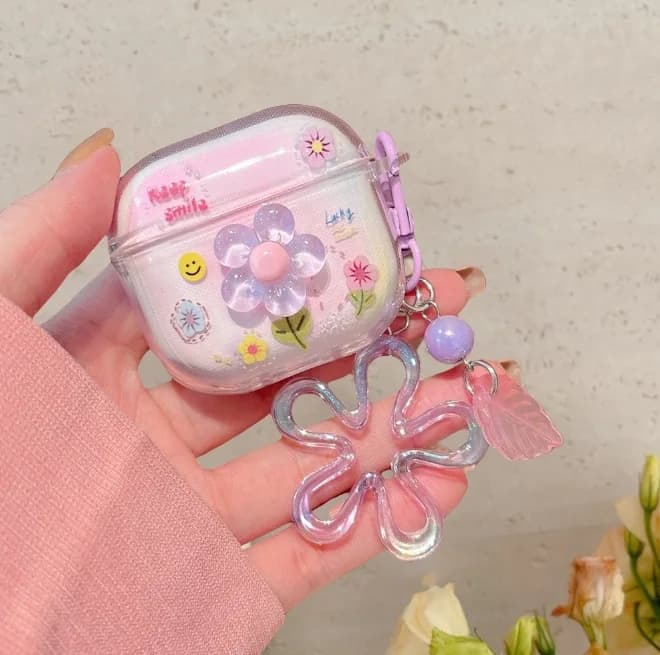 Fashion flower case for Airpods 4 (2024) Cute case for earphones for AirPods Pro 2nd 3 1 2 Charging box for earphones Cordino Keychain