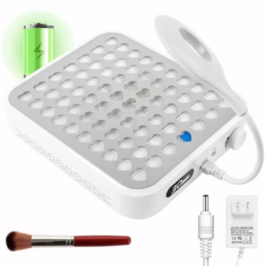 Nail Polish Vacuum Cleaner Rechargeable with Lamp and Fan Without Brushes for Nail Polishing in Acrylic and Gel, Powerful Removal of Powder, Black
