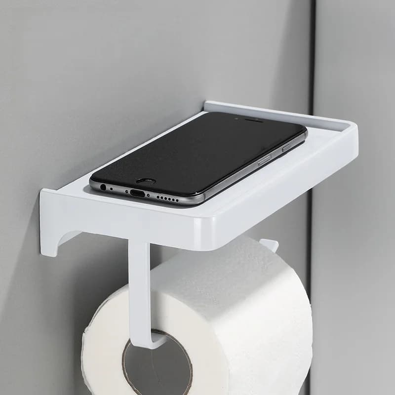 Black Toilet Paper Holder Wall Mounted Gray Tissue Paper Holder White Paper Roll Holder With Phone Storage Shelf Aluminium Alloy