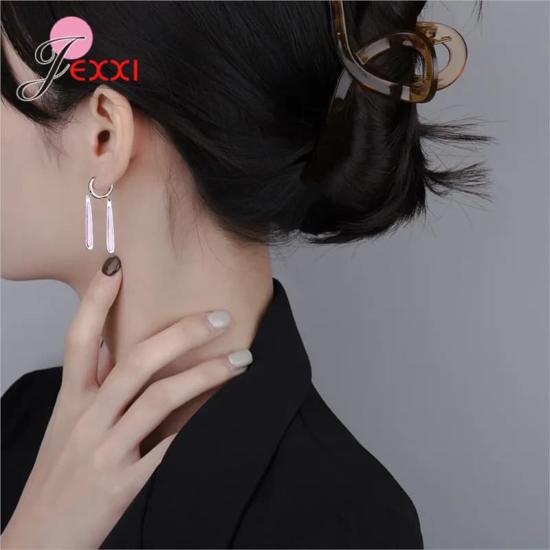 Nuovi orecchini a forma di orecchie di coniglio lunghe rosa in argento sterling 925 genuino per le donne Ragazza regalo di gioielli da ballo di nozze