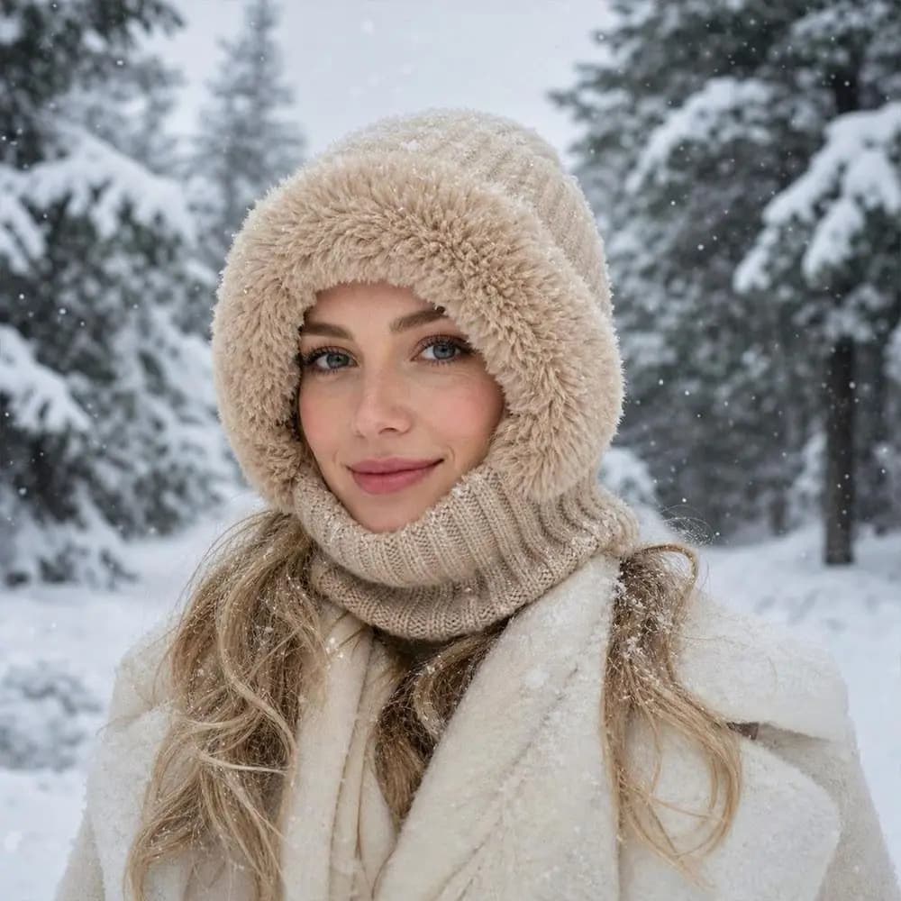 New Windproof Knitted Balaclava Hat Face Protection Thick Warm Full Face Mask Hat Integrated Beanie Winter
