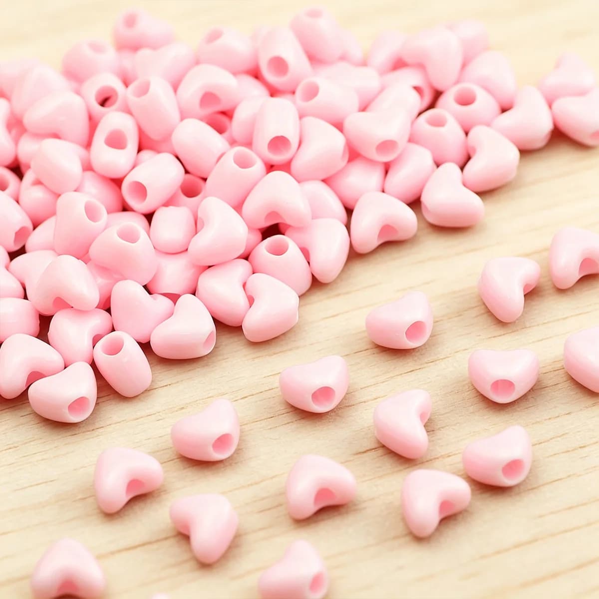 11mm 100pcs Acrylic Solid Baby Pink Heart Large Hole Spacer Loose Beads For Jewelry Making DIY Bracelets Necklace Accessories