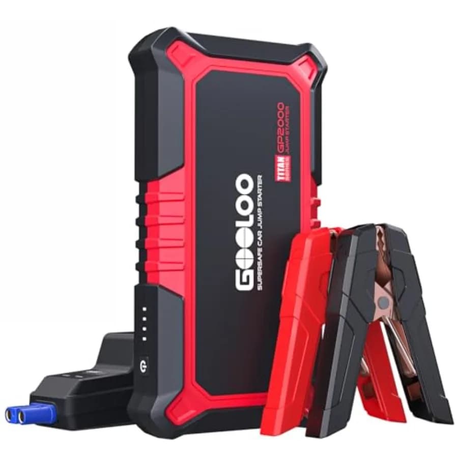 Avviatore di emergenza per auto per motori a benzina/diesel fino a 8.0L/6.0L, batteria agli ioni di litio, rosso, 12V 2000A, SuperSafe, booster portatile con ricarica rapida USB.