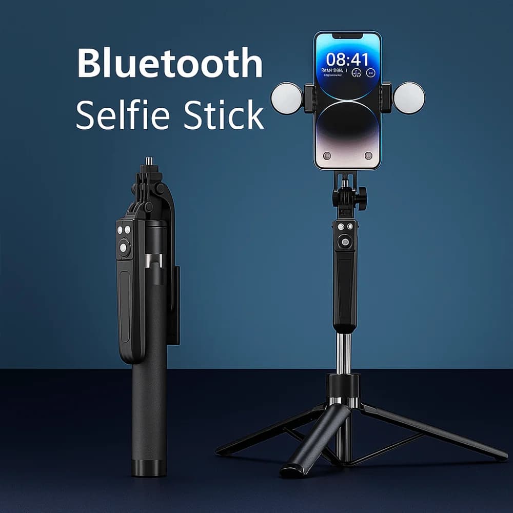 Bastone Selfie Telescopico con Lampada LED, Treppiede Anti-Vibrazione, Bluetooth, Regolabile e Portatile
