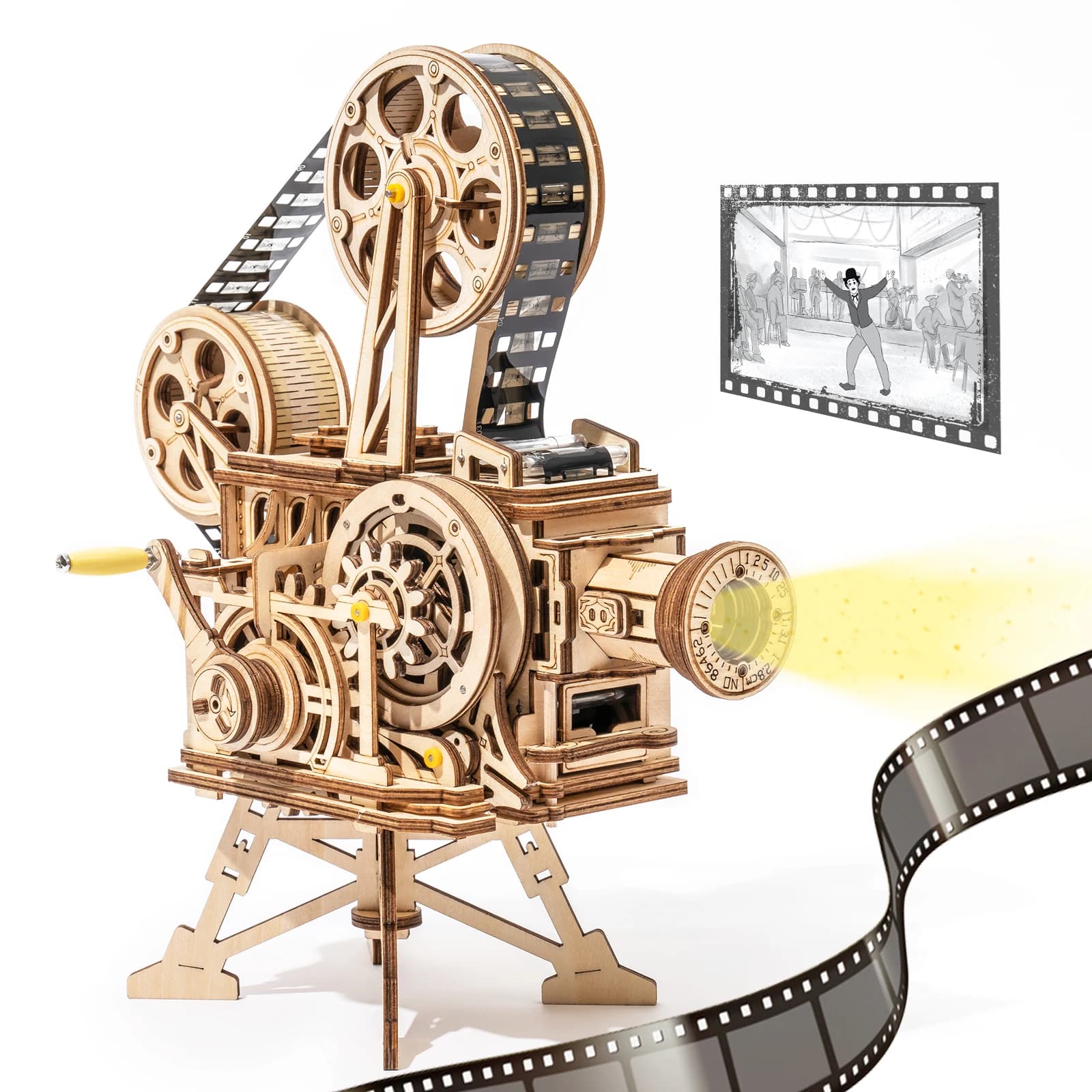 Robotime ROKR Proiettore a manovella Film classico Vitascope 3D Puzzle in legno Modello Giocattoli da costruzione per bambini Adulti LK601
