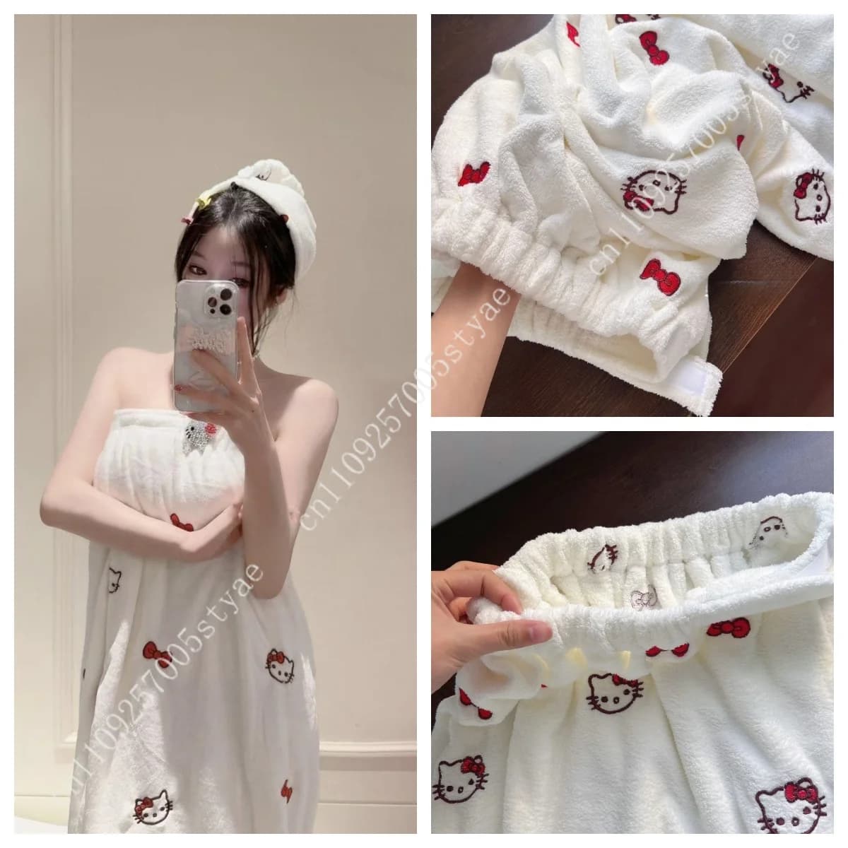 Set di asciugamani da bagno Sanrio Hello Kitty, accappatoio, fascia per capelli, asciugamani in pile corallo, assorbenti, morbidi, ad asciugatura rapida, 2 pezzi/3 pezzi/4 pezzi