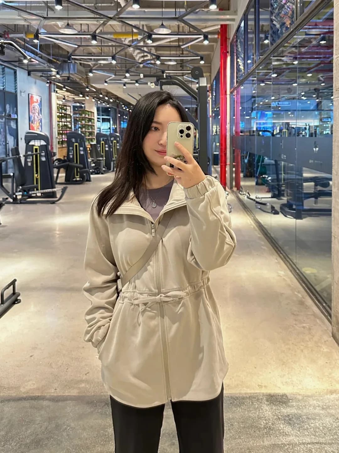 Giacca antivento, cappotto casual autunnale per yoga, con risvolto, modello lungo e ampio, che copre i fianchi, abbigliamento sportivo slim fit, cintura in vita