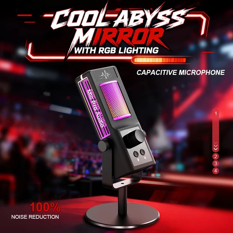 Microfono a condensatore RGB per podcast, gaming su PC, live streaming, microfono da tavolo con supporto per laptop, PC, videoconferenze, giochi online