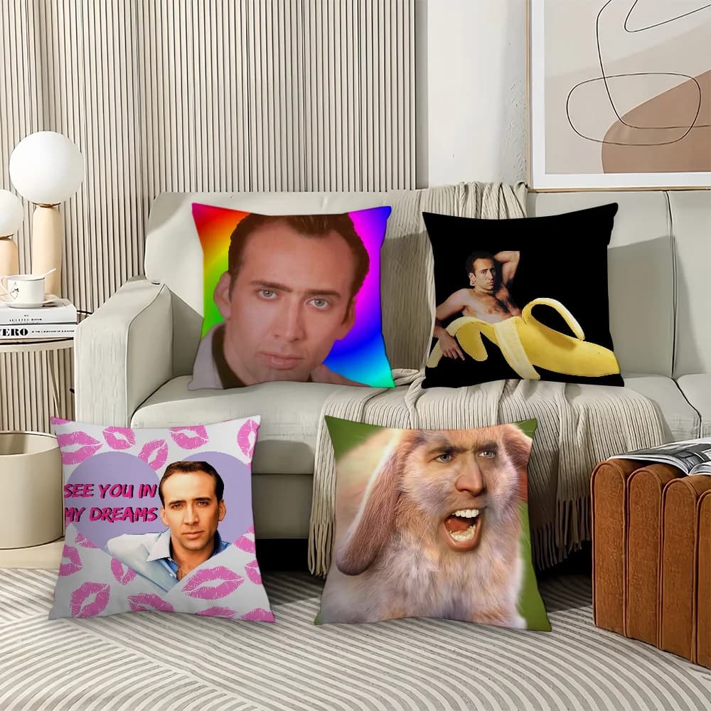 Funny Emoticons N-Nicolas C-Cage Pillow Case Office Cushions Suitable For Sofa Car Bedroom Decorative Cushion Cover