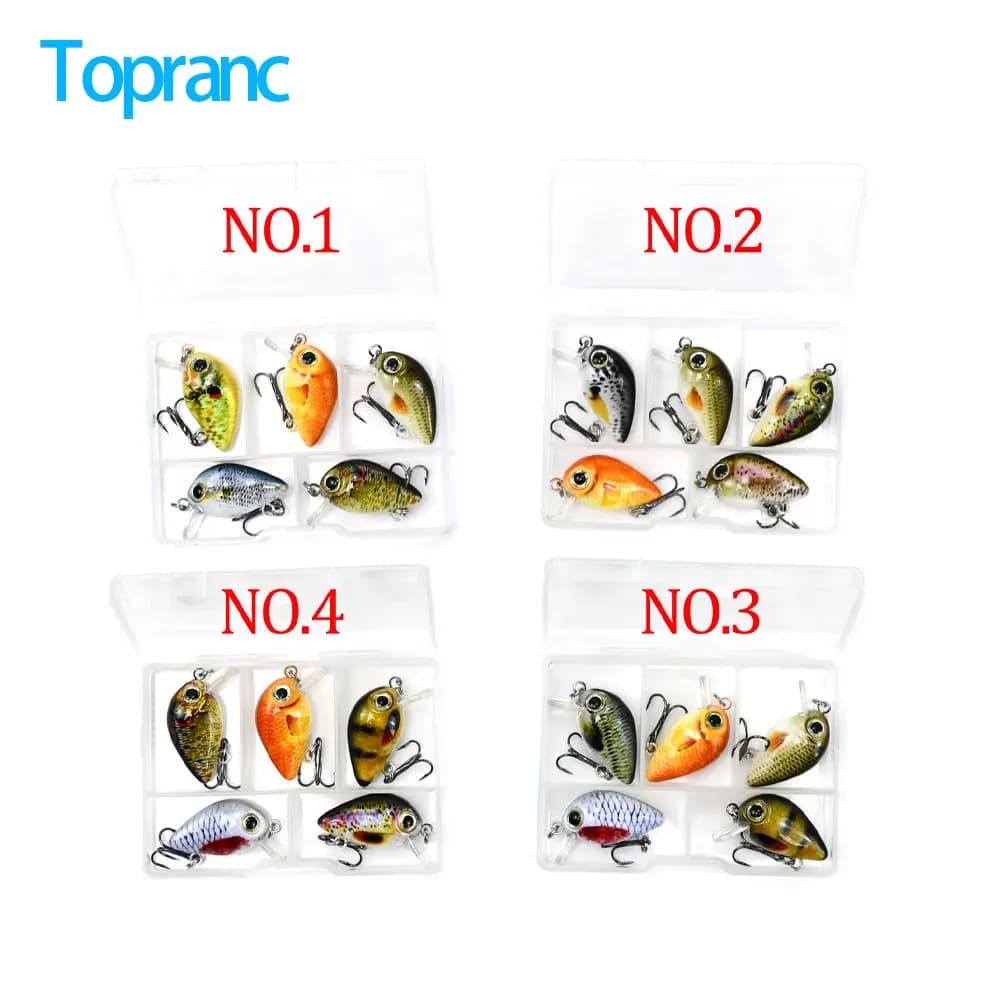 Topranc Mini Crank Bait Fishing Lures Boxed Lifelike 3D Eyes Artificial Baits for Bass Trout Freshwater Saltwater Fishing Tackle
