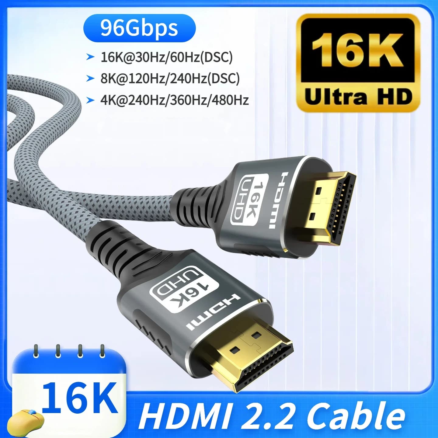 HDMI cable 2.2 96Gbps 16K@60Hz 12K@120Hz 8K@60Hz 4K@240Hz HDR eARC LIP protocol for PS5 Xbox TV Switch Portable Gaming Monitor