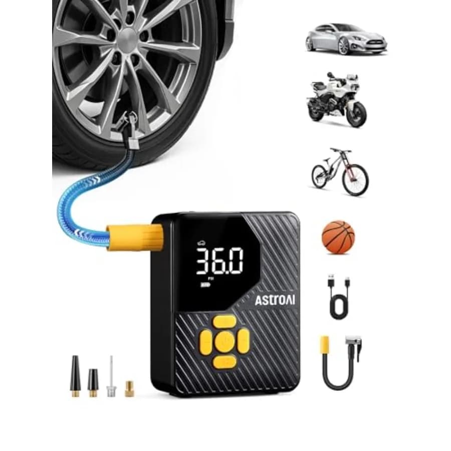 Mini Compressore d'Aria Portatile L7, Gonfiatore per Pneumatici 150 PSI Senza Fili con Luci LED e Manometro, Spegnimento Automatico