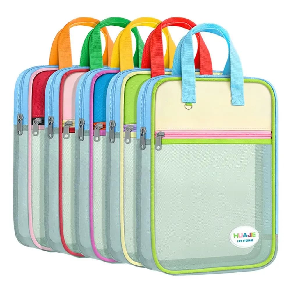 Large Capacity L-shape Large Opening File Bag Transparent Handheld Mesh Folder Stationery Organizer Students