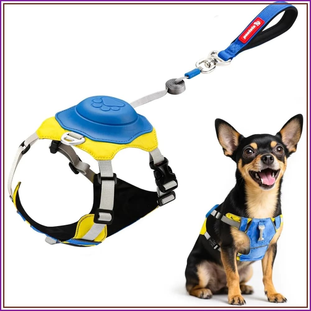 No Pull Dog Harness, 2 in 1 Retractable Harness with Auto-Lock, Reflective Breathable Mesh, Handle, Adjustable Leash Set for Small, Medium, Large Dogs, Cats (S)