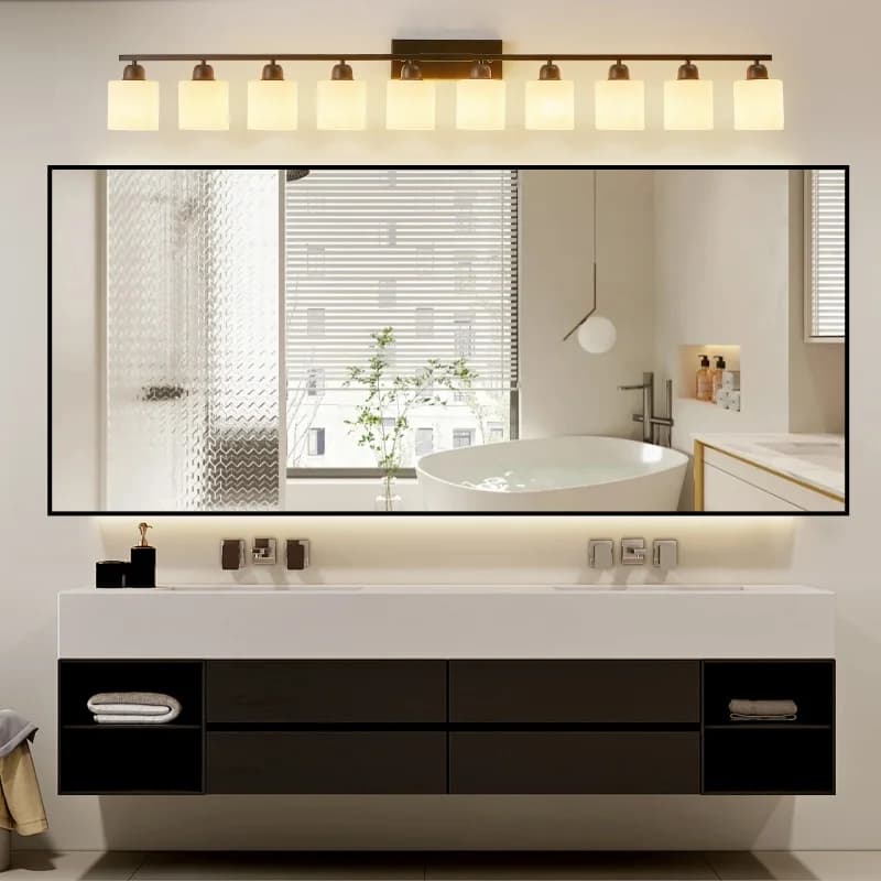10-Light Matte Black Vanity Light, 65 Inch Frosted Glass Bathroom Wall Sconce, Modern Bathroom Light Fixture Over Mirror, E26
