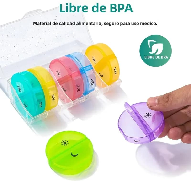 Portable weekly pill holder, 7-day medicine organizer, for vitamins, supplements and pills, for travel