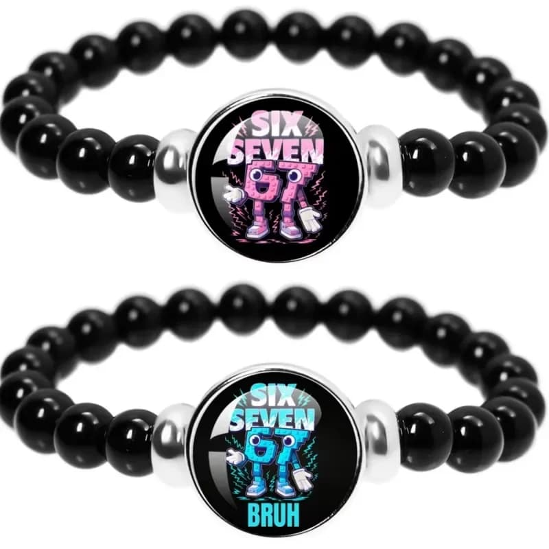 Six Seven 67 Steal A Brainrot Funny Meme Bracelet Handmade Glass Elastic Bead Bracelet Jewelry Accessories Fans Souvenir Gift