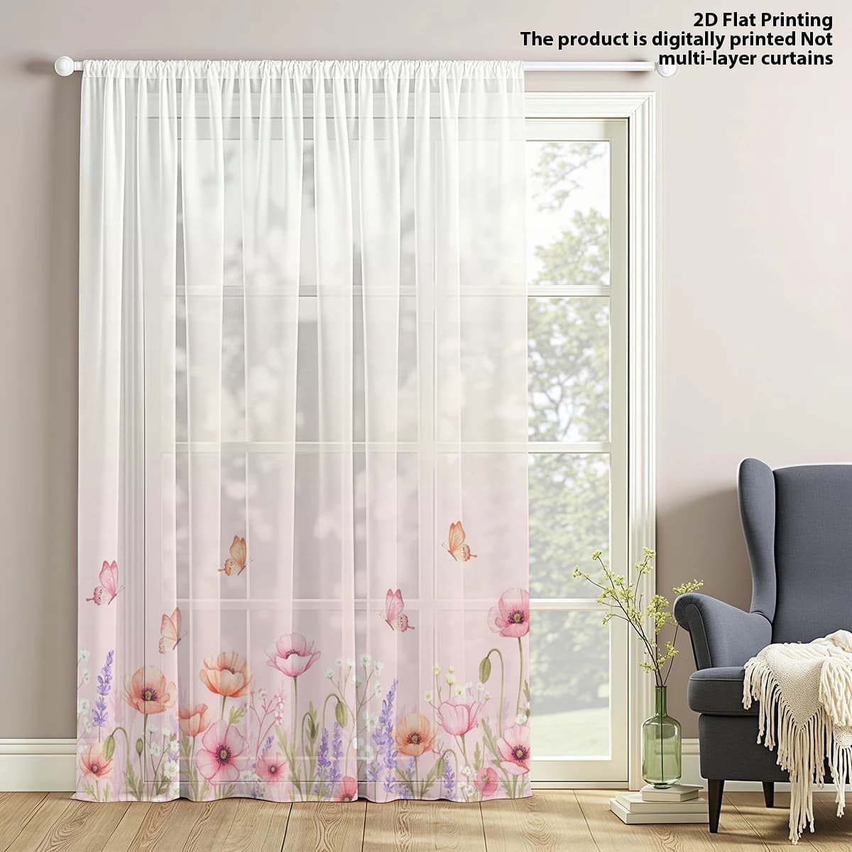 1 Tenda Trasparente con Stampa Sfumata Poppy, Tenda Filtrante Luce al 70% per la Festa della Mamma, per Soggiorno, Camera da Letto, Studio