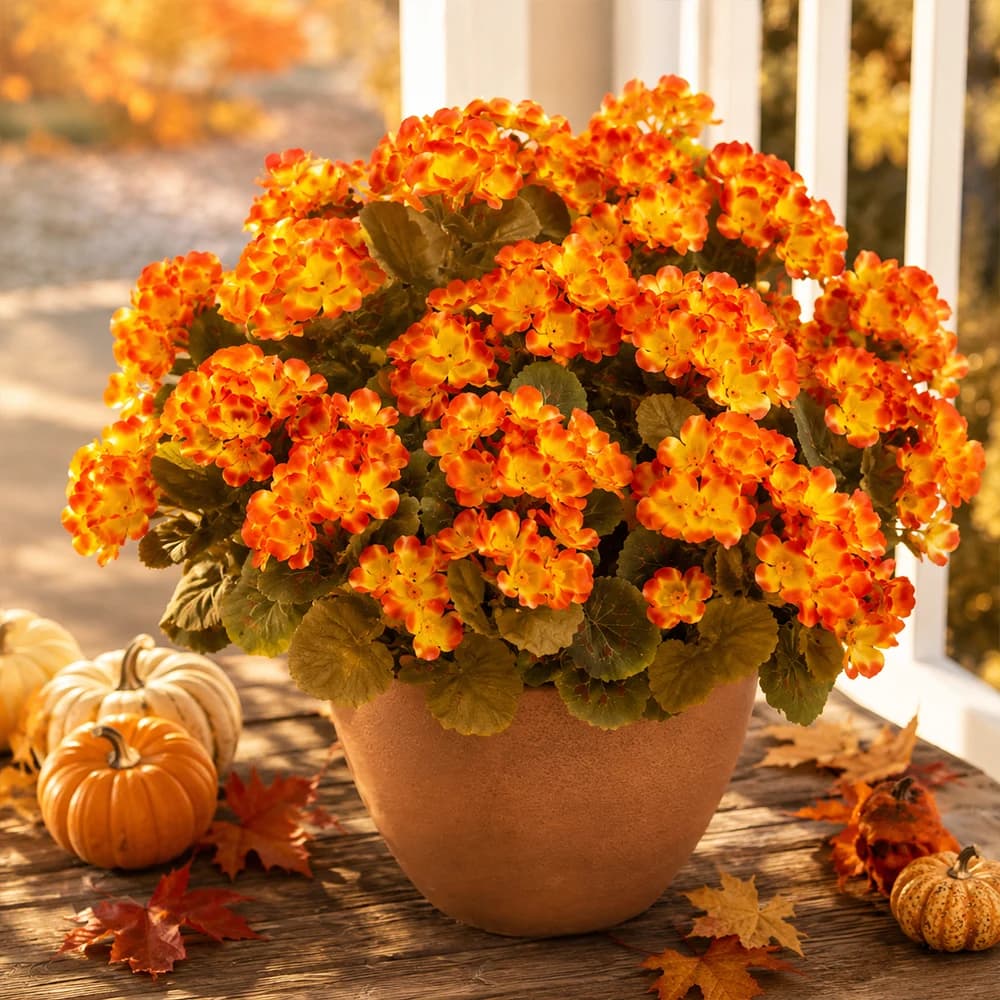 Orange Geraniums Artificial Flowers 1/4PCS Autumn Outdoor Fake Plants Flower for Home Garden Thanksgiving Harvest Party Decor