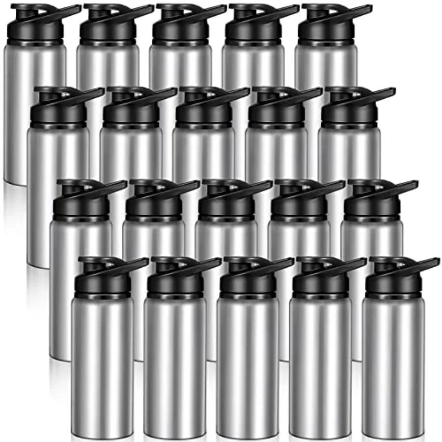 Confezione da 20 Bottiglie d'Acqua in Alluminio da 20 oz, Riutilizzabili, con Coperchio a Scatto e Maniglia, Leggere e Isolate