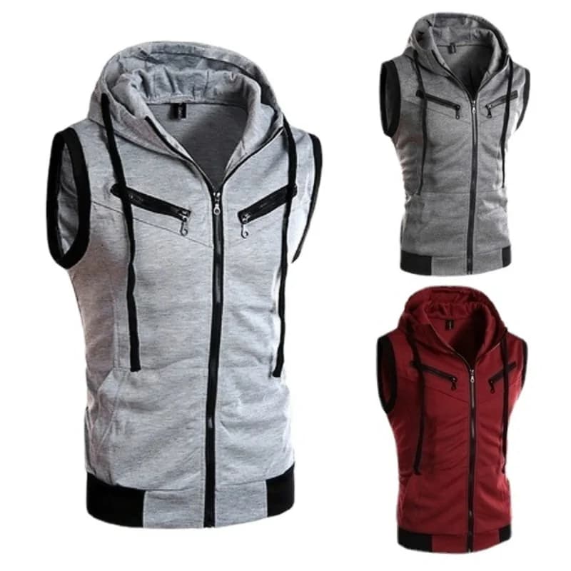 2024 nuovi uomini con cappuccio tasca con cerniera gilet senza maniche cappotto con cappuccio con cerniera vestiti per uomo corsa T-shirt gilet sportivo
