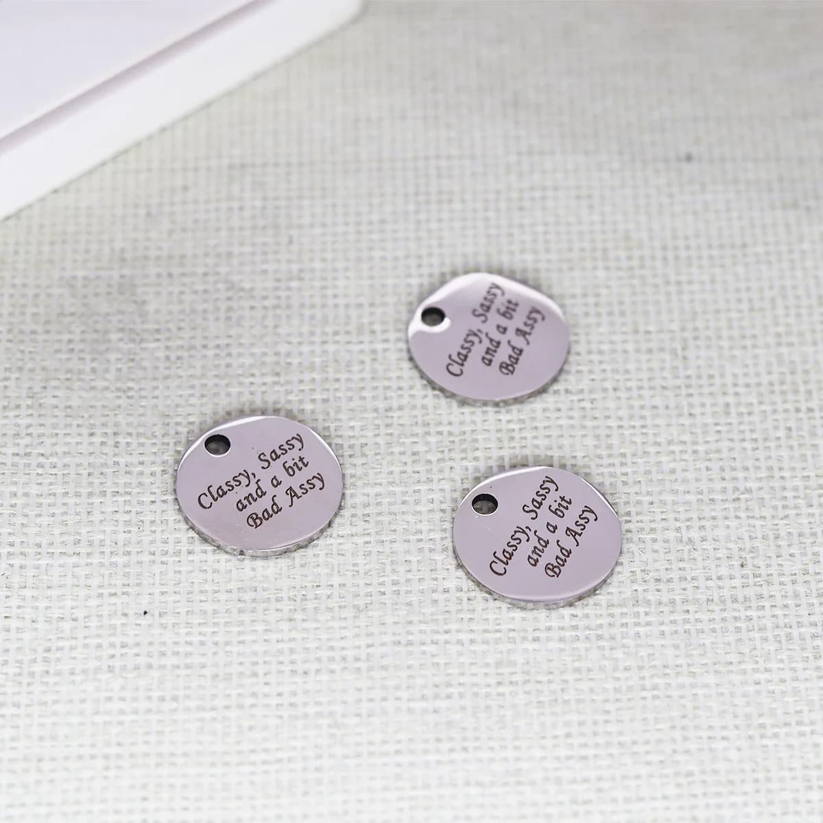 3 pcs/Lot of Sassy Class and A Bit Bad Assy Disco Message Stainless Steel Laser Engraving 30mm Handmade Jewelry Production