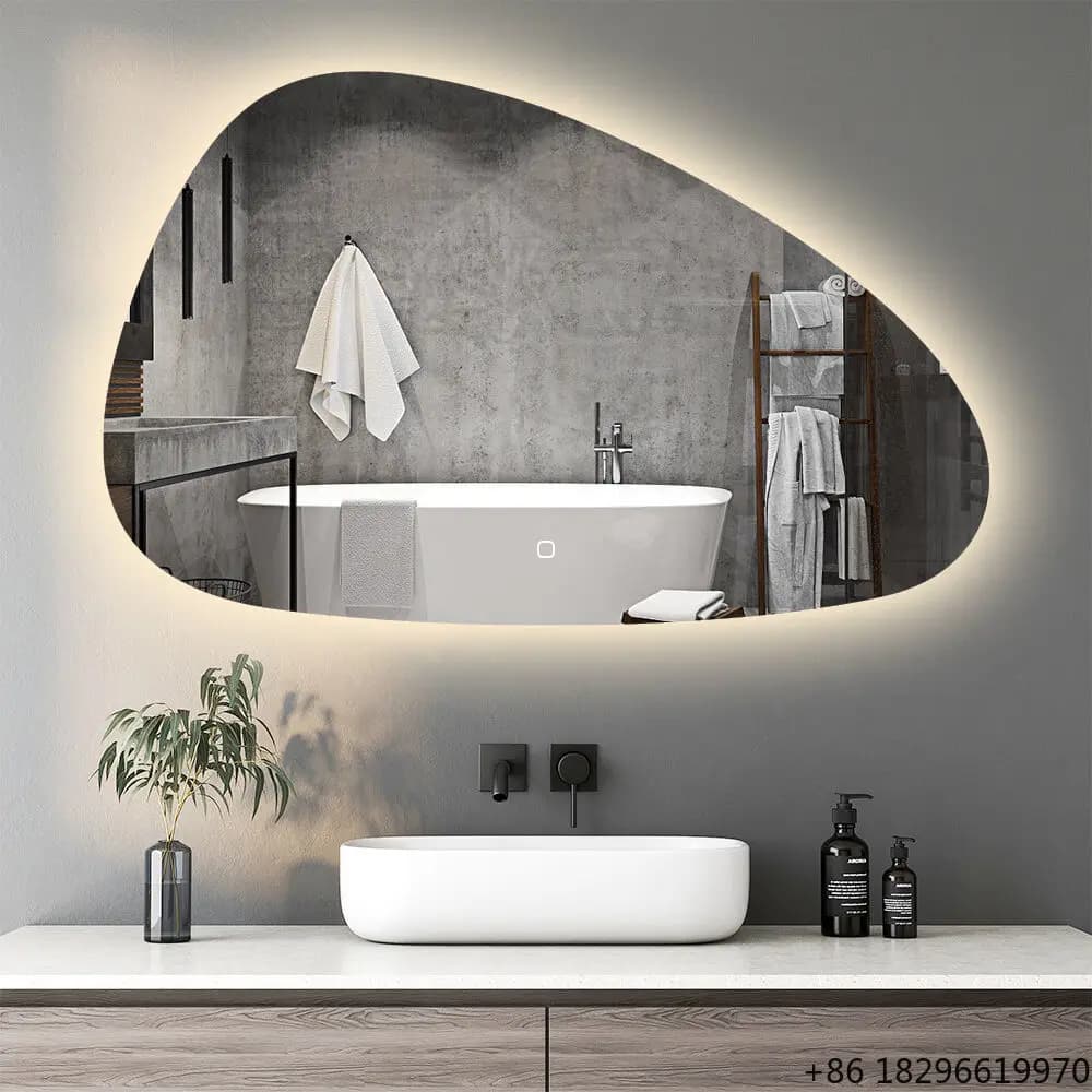 Specchio da Bagno LED Intelligente di Forma Irregolare, Antiappannamento, Montato a Parete con Illuminazione LED