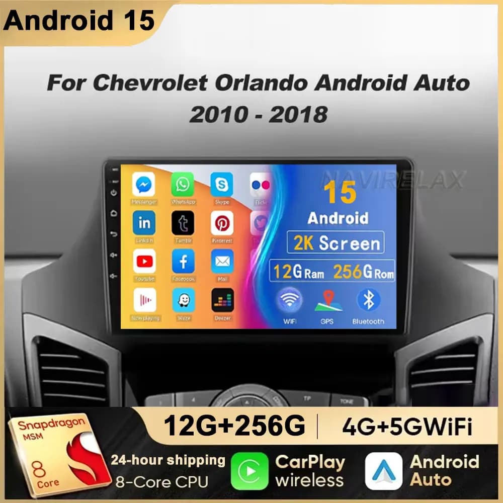Android 15 Auto For Chevrolet Orlando 2010 - 2018 Car Radio Head Unit Video Player Multimedia GPS Navigation 5G WIFI BT No 2 DVD