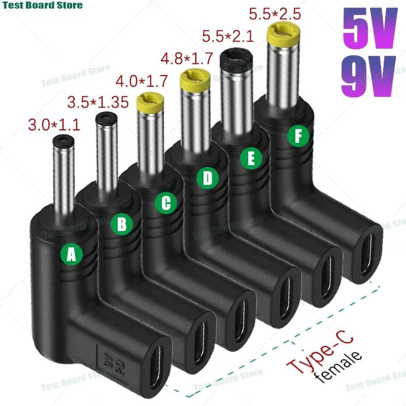 1Pce 5V/9V Type-C PD to DC Power Adapter Converter 5.5 * 2.5/5.5 * 2.1 /4.8*1.7 for Printer, Router, Optical Modem, Power Bank