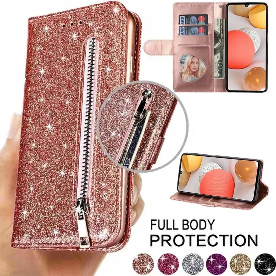 Wallet Fashion Glitter Leather Case For Samsung Galaxy A05s A06 A13 A14 A15 A16 A24 A25 A26 A34 A35 A36 A52 A53 A54 A55 A56 A71