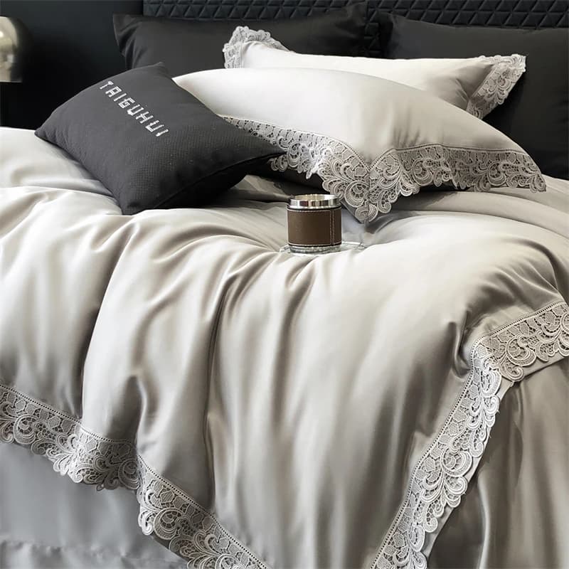 1000TC Lyocell cotone spazzolato autunno inverno lusso pizzo bordo largo set biancheria da letto copripiumino lenzuolo piatto/con angoli federe 4 pezzi
