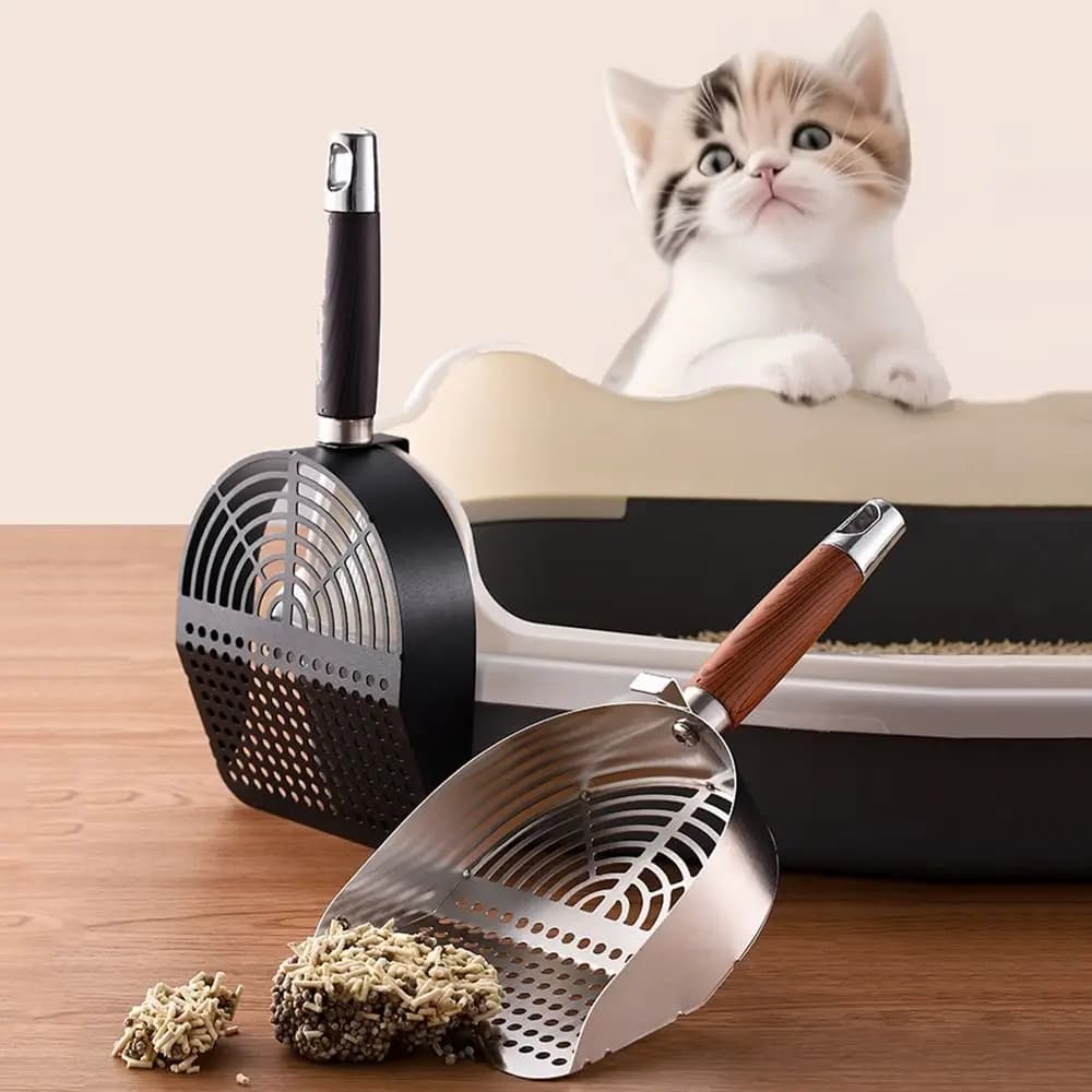 Stainless Steel Cat Litter Scoop Long Handle Deep Shovel Pet Waste Shovel Sturdy Mesh Non-stick Cat Poop Sifting Tool
