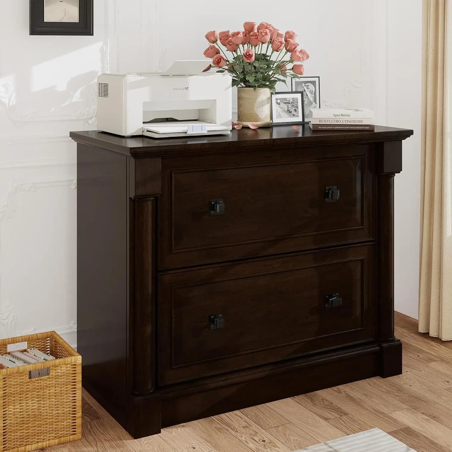 Armadietto portadocumenti a 2 cassetti in stile rustico con cartelle portadocumenti a sospensione, adatto per formati Letter/Legal/A4, personalizzabile