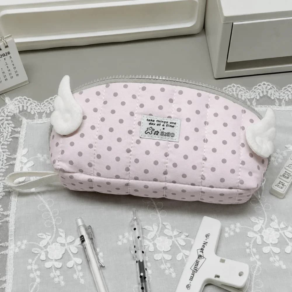 Durable Polka Dot Print Pencil Case Multi-Layer Divided Shell Shape Pen Bag Portable Large Capacity Pencil Pouch Women Girls