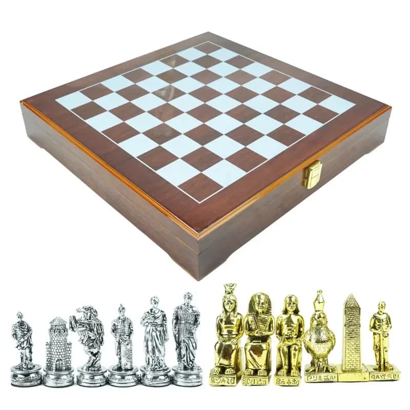 Chess Set with Gold Silver Pieces, Custom High Grade Wooden Storage Chess Box, Classic Chess Board Game for Gift and Collection