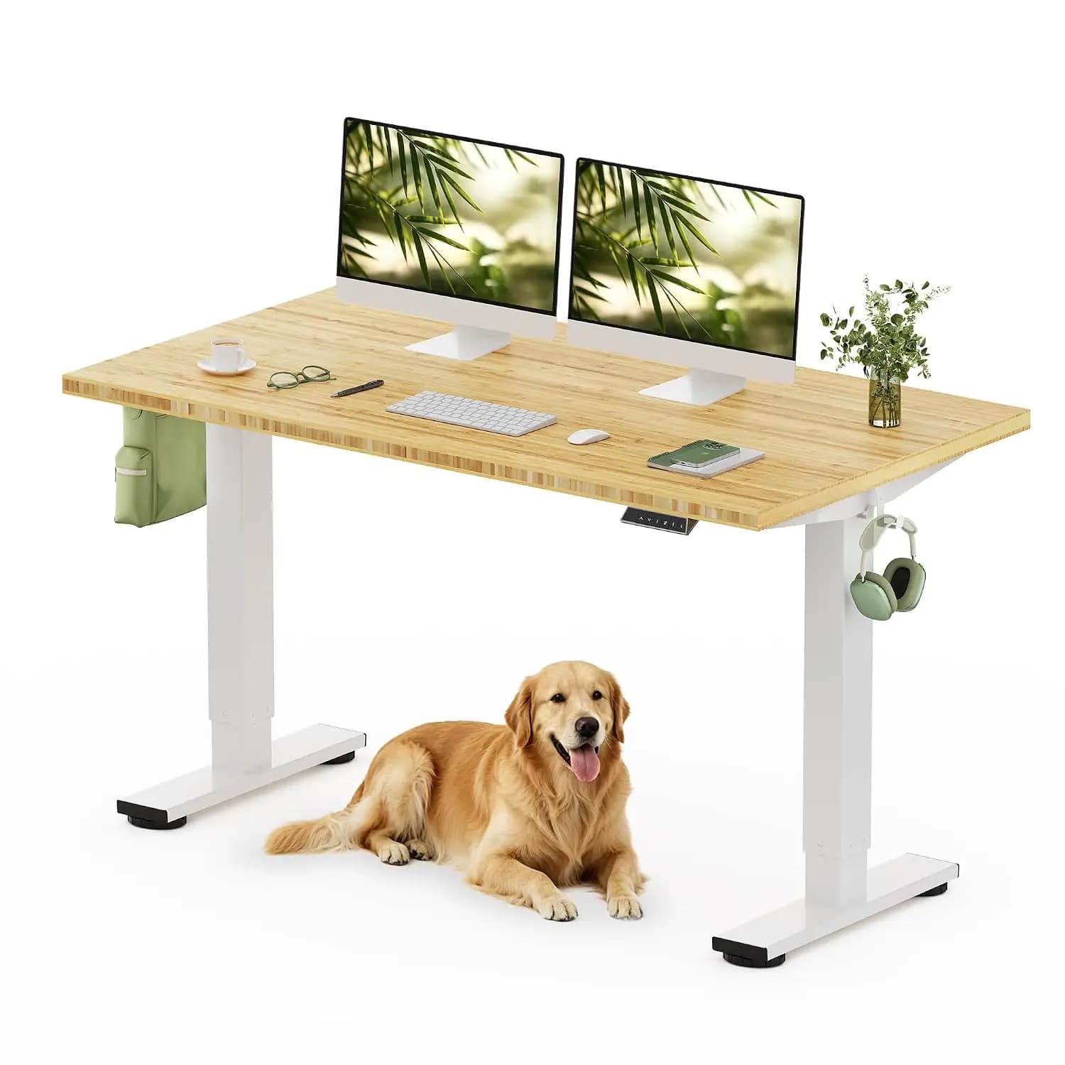 55"x28" Bamboo Standing Desk White Frame Natural Grain 176LBS Home Office Multi-Monitor, Customized