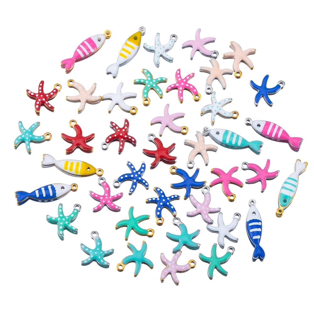 20 pezzi in acciaio inossidabile piccoli ciondoli stella marina ciondolo pesce smalto gioielli fai da te accessori per la creazione di risultati orecchini collana oceano