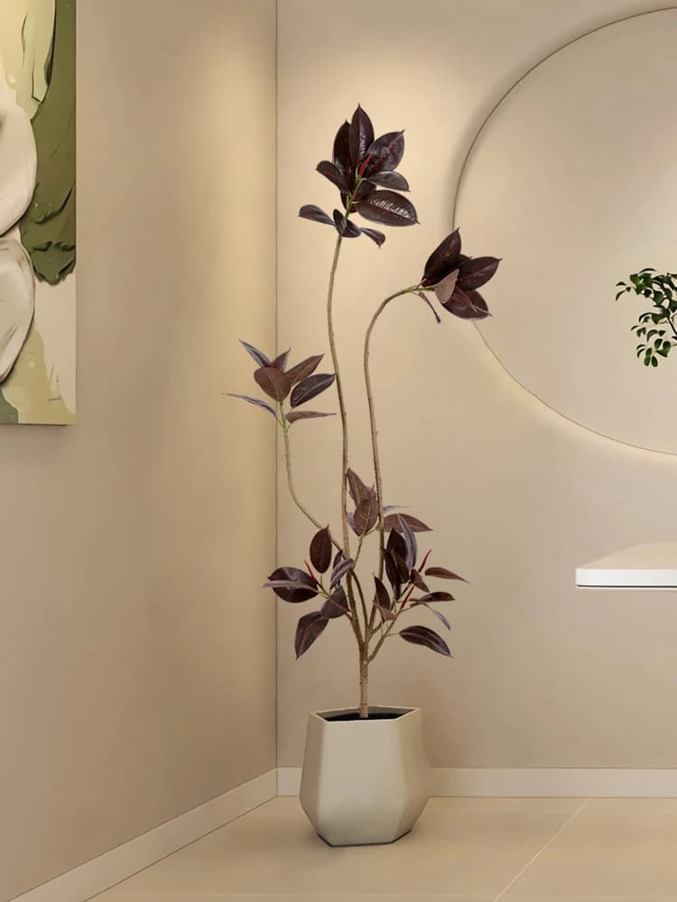 Decorative Artificial Plant for Living Room, Black Rubber Bonsai with Diamond Shape, Floor Plant for Interior Decoration