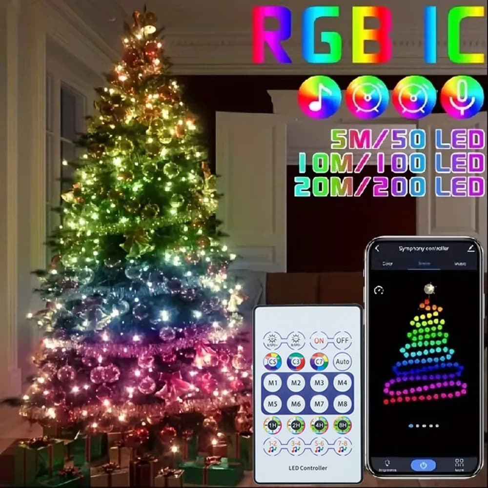 WS2812B RGB LED String 20m 10m 5m FAI FROM TE Smart IC APP Bluetooth Remote Lucine Dreamcolor Garden Party Christmas Wedding Decorations