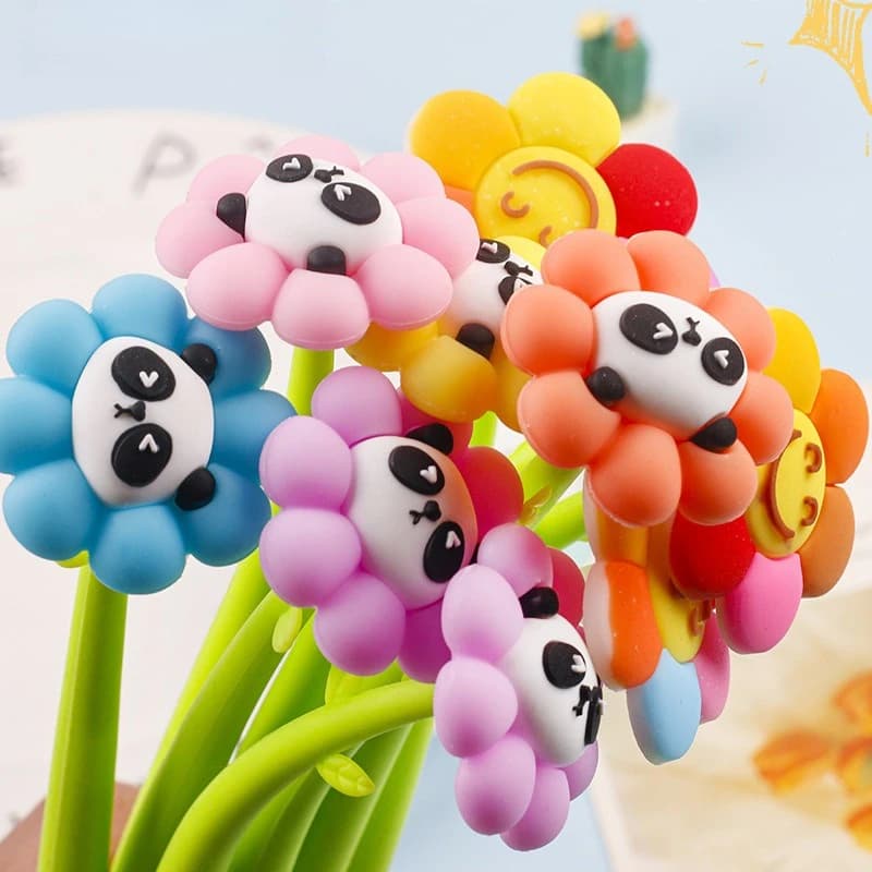 12 pezzi penna neutra fiore simpatico cartone animato panda inchiostro nero penne gel forniture per scrittura ritorno a scuola