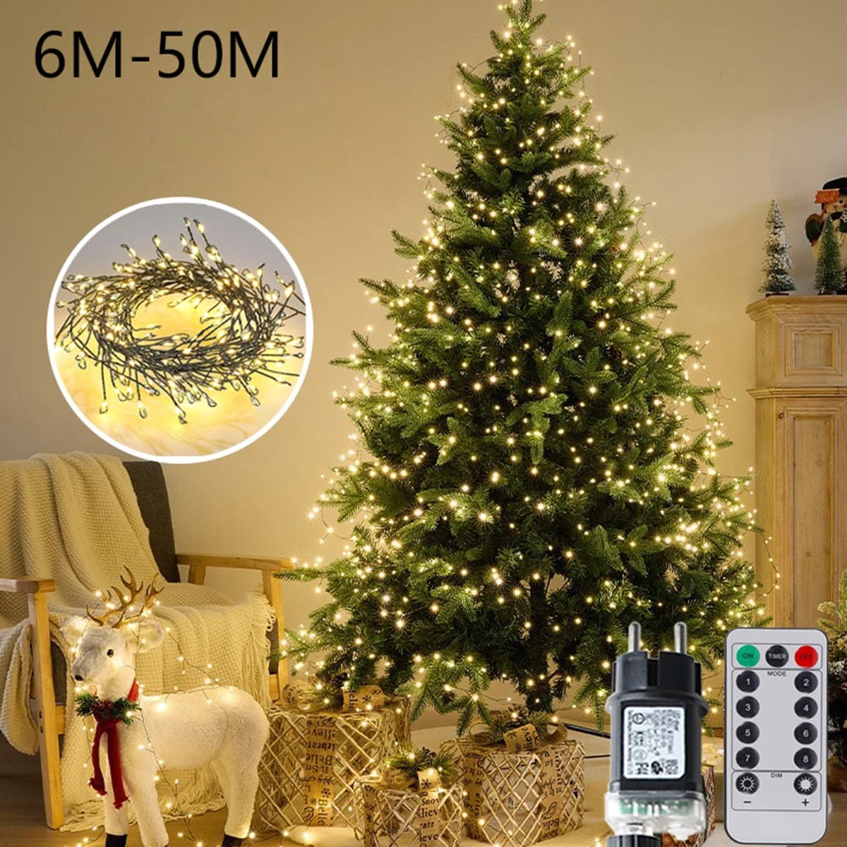 Luci a grappolo di fata a LED Filo verde Luci per albero di Natale Ghirlanda per esterni Lampade per decorazioni per matrimoni per feste a casa di Capodanno